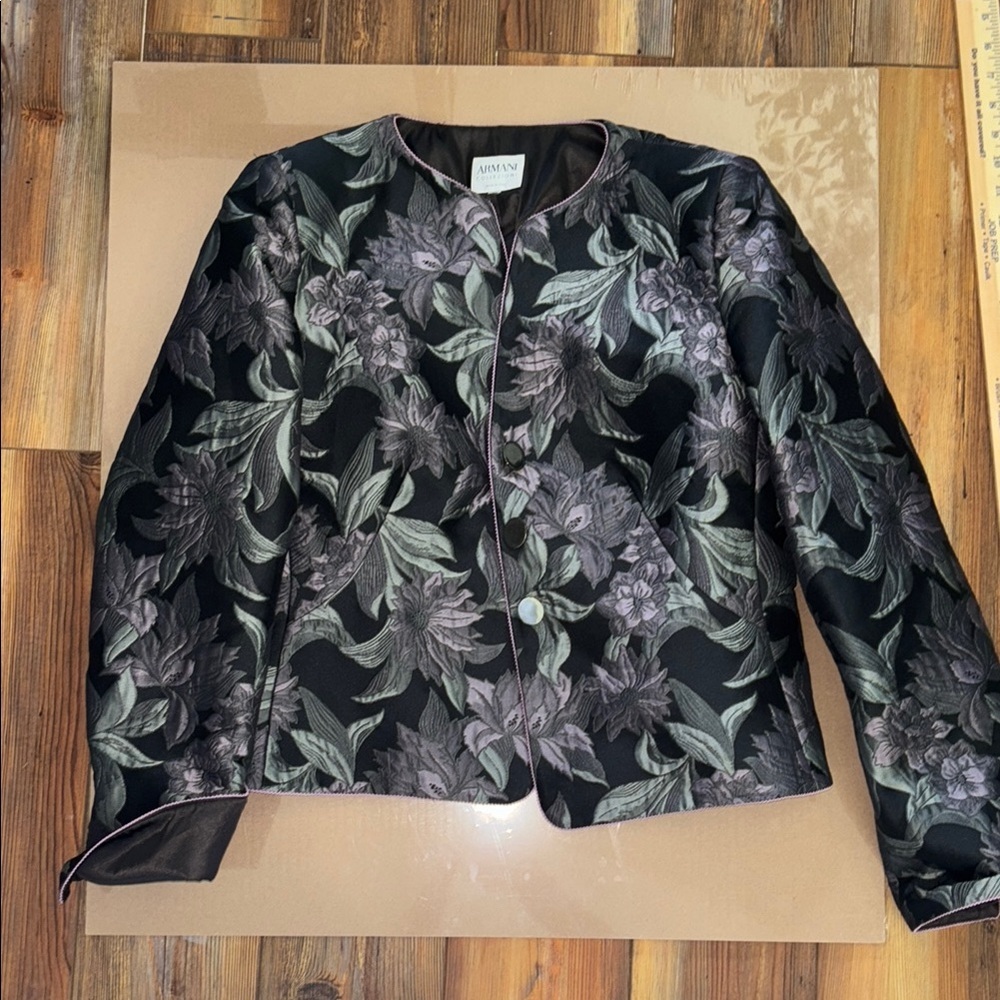 Armani Collezioni Black Floral Women's Jacket Eu50